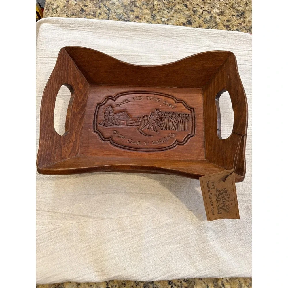 Cape Craftsmen Wood Bread Tray Give Us This Day Our Daily Bread Harvest Carved